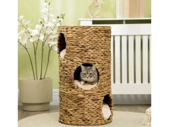 PawHut Kratzbaum Kratztonne mit 3 Höhlen Kissen