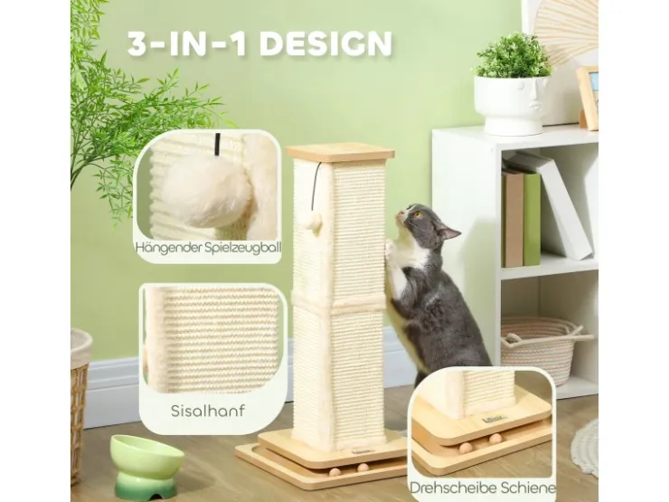 PawHut Kratzstamm Kratzsäule MDF Sisal Eiche 34L x 34B x 67H cm* Katzenbedarf