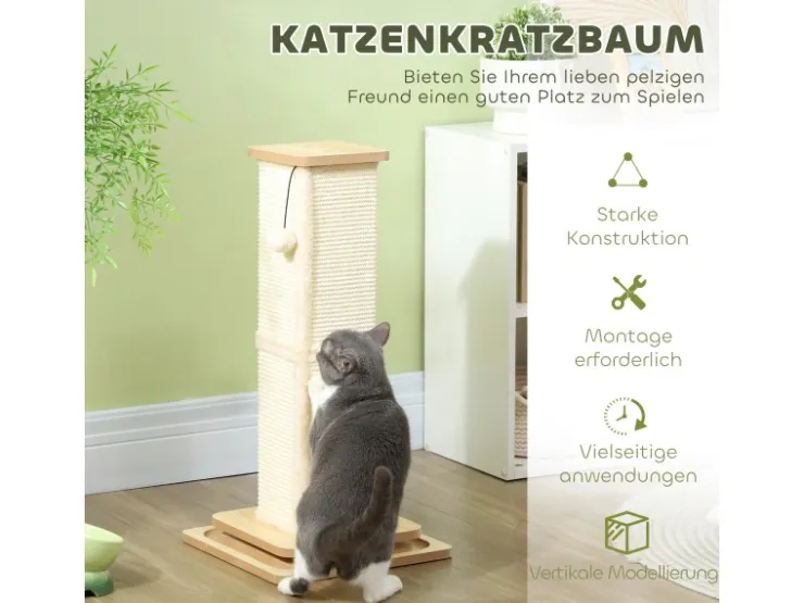 PawHut Kratzstamm Kratzsäule MDF Sisal Eiche 34L x 34B x 67H cm* Katzenbedarf