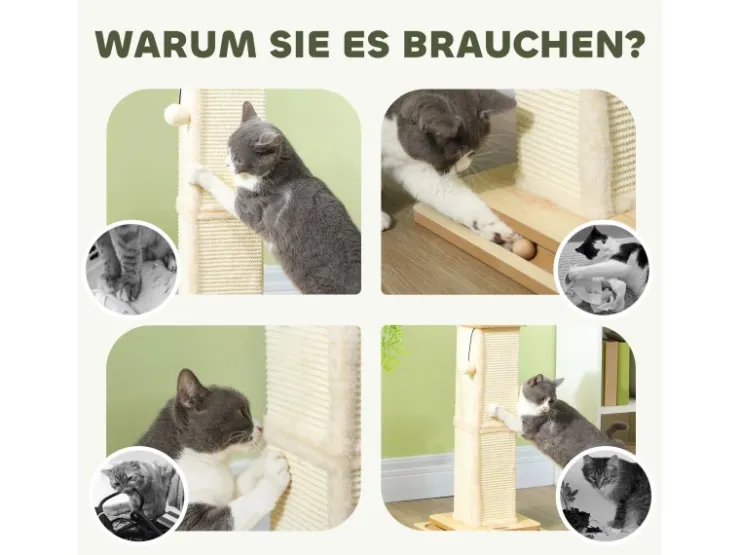 PawHut Kratzstamm Kratzsäule MDF Sisal Eiche 34L x 34B x 67H cm* Katzenbedarf