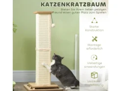 PawHut Kratzstamm Kratzsäule MDF Sisal Eiche 39,5L x 39,5B x 87H cm