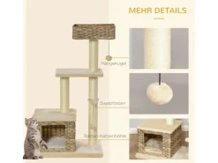 PawHut Rattan Katzenbaum mit Sisal Höhe 108 cm* Katzenbedarf