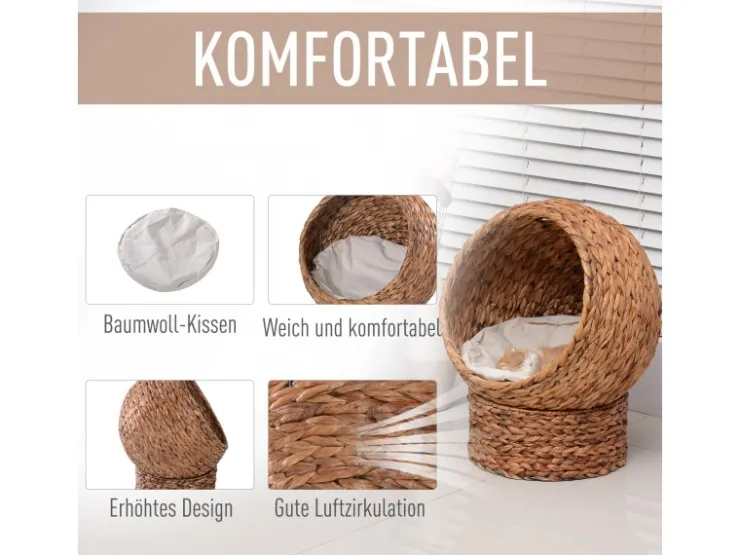 PawHut Rattan Katzenkorb mit Kissen* Katzenbedarf