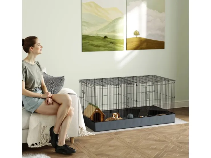 PawHut Small Animal Cage Stahl Oxfordstoff Schwarz 121L x 61B x 61H cm* Kleintierbedarf