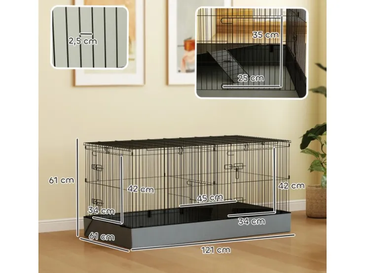 PawHut Small Animal Cage Stahl Oxfordstoff Schwarz 121L x 61B x 61H cm* Kleintierbedarf