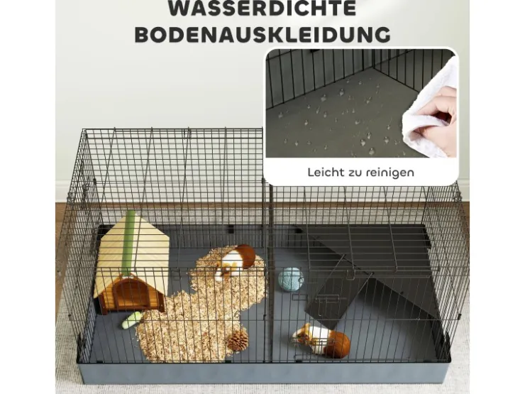PawHut Small Animal Cage Stahl Oxfordstoff Schwarz 121L x 61B x 61H cm* Kleintierbedarf