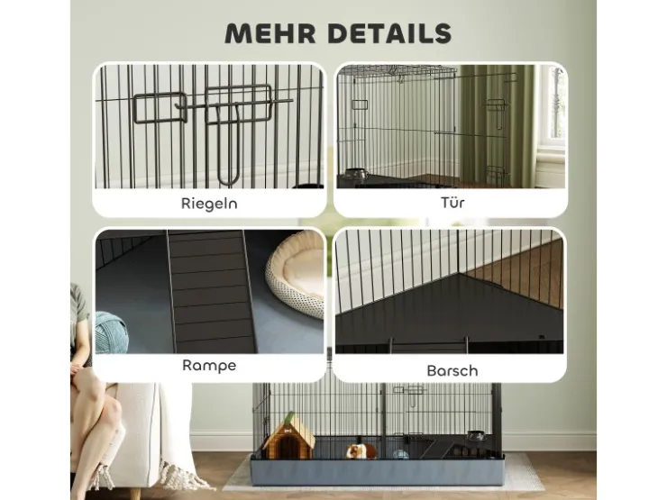 PawHut Small Animal Cage Stahl Oxfordstoff Schwarz 121L x 61B x 61H cm* Kleintierbedarf