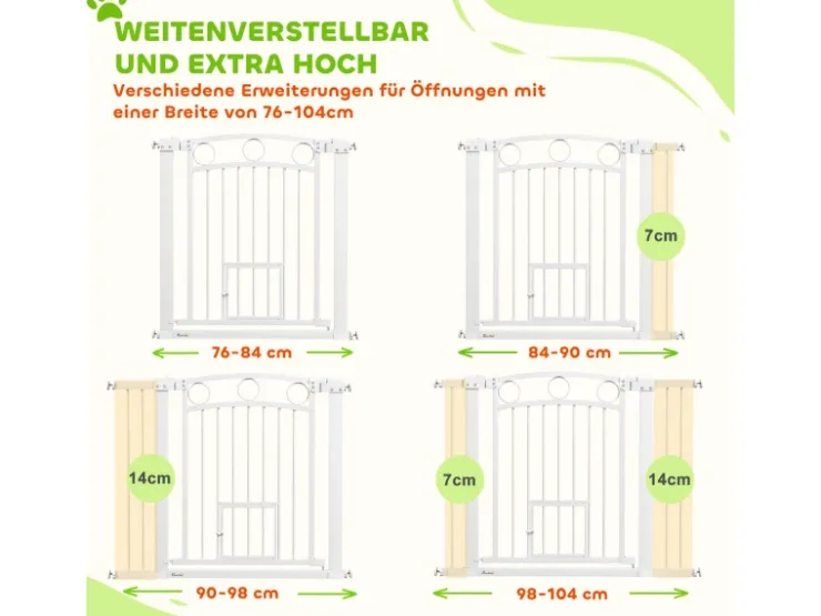 PawHut Türschutzgitter 76-104 cm Absperrgitter Stahl PA Weiß 76-104L x 77H cm