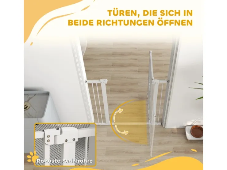 PawHut Türschutzgitter Stahl Kunststoff Weiß 76-104B x 94H cm* Kleintierbedarf