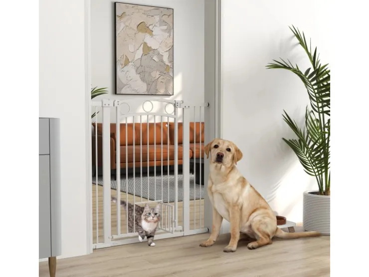 PawHut Türschutzgitter Stahl Kunststoff Weiß 76-104L x 106H cm* Kleintierbedarf