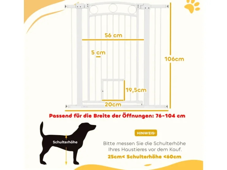 PawHut Türschutzgitter Stahl Kunststoff Weiß 76-104L x 106H cm* Kleintierbedarf