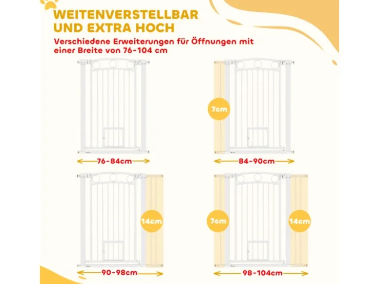 PawHut Türschutzgitter Stahl Kunststoff Weiß 76-104L x 106H cm* Kleintierbedarf