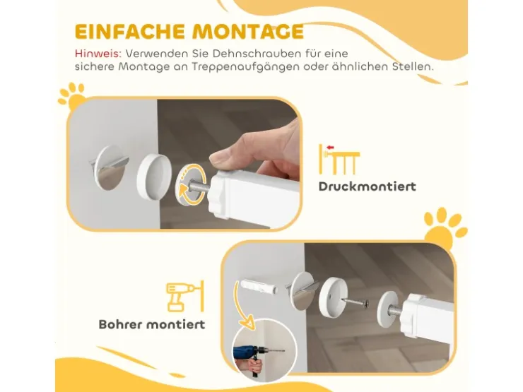PawHut Türschutzgitter Stahl Kunststoff Weiß 76-104L x 106H cm* Kleintierbedarf