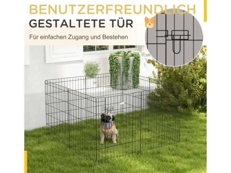 PawHut Welpenauslauf Hundelaufstall Metall Schwarz 61L x 4B x 76H cm