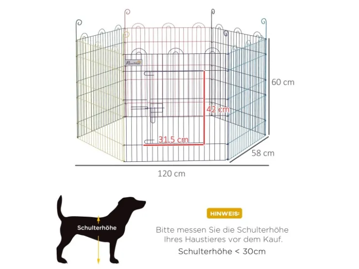 PawHut Welpenlaufstall 6 Stücke 60 cm DIY Laufstall mit Tür* Kleintierbedarf