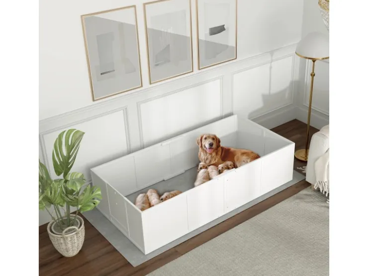 PawHut Wurfkiste für Welpen Kiefernholz MDF Weiß 196L x 96B x 48H cm* Kleintierbedarf