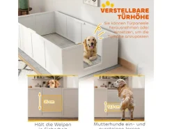 PawHut Wurfkiste für Welpen Kiefernholz MDF Weiß 196L x 96B x 48H cm* Kleintierbedarf
