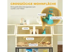 PawHut Zwerghamsterkäfig Tannenholz Stahl Naturholz 87L x 43B x 101H cm