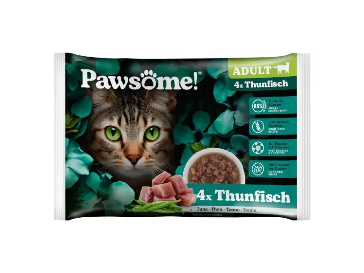Pawsome Katzen-Nassfutter Adult Thunfisch 85 g 4er Flowpack* Katzenbedarf