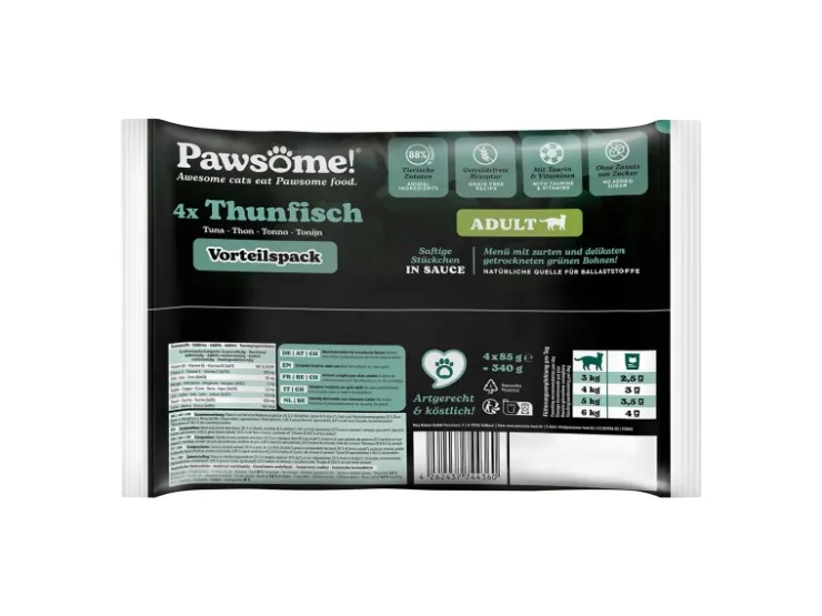 Pawsome Katzen-Nassfutter Adult Thunfisch 85 g 4er Flowpack* Katzenbedarf