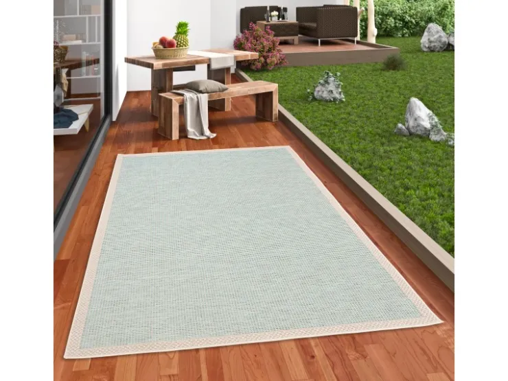 Pergamon In & Outdoor Teppich Flachgewebe Ottawa Bordüre Türkis 160x230cm* Bordüren