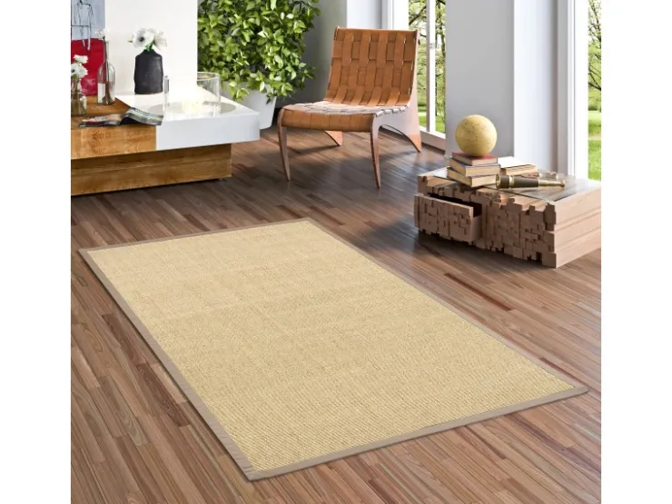 Pergamon Sisalteppich Natura Klassisch mit Bordüre Creme Taupe 150x150cm