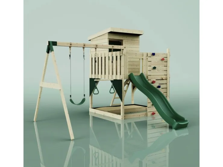 PolarPlay Spielturm Björn, mit Trapezstange, Dunkelgrün* Leitern