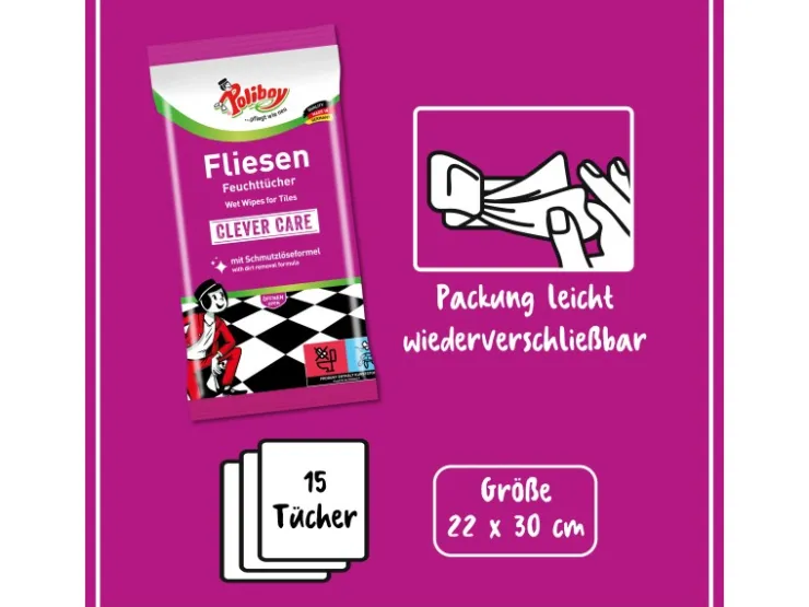 Poliboy Fliesen Feuchttücher 15 Stück* Reinigung