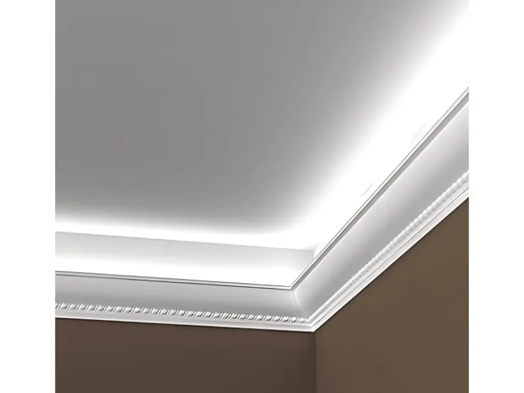 PROFHOME 150208 Eckleiste Zierleiste für indirekte Beleuchtung Stuckleiste 2 m 200 cm x 7 cm x 7 cm Weiß* Zierprofile