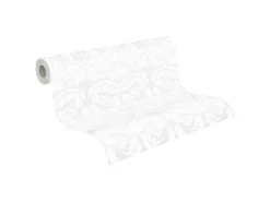 PROFHOME 951361-GU Barock Tapete Ornament Matt Weiß 1,06 m x 25,00 m 26,50 m2 Weiß* Überstreichbare Tapeten