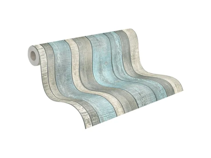 PROFHOME 319932-GU Holz Tapete Holzoptik Matt Blau Grau Creme 0,53 m x 10,05 m 5,33 m2 Blau