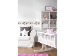 PROFHOME 403741-GU Tiermotiv Tapete Kindertapete Matt Rosa Grau Weiß 0,75 m2 0,15 m x 5,00 m 0,75 m2 Rosa* Bordüren