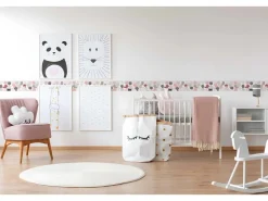 PROFHOME 403741-GU Tiermotiv Tapete Kindertapete Matt Rosa Grau Weiß 0,75 m2 0,15 m x 5,00 m 0,75 m2 Rosa* Bordüren