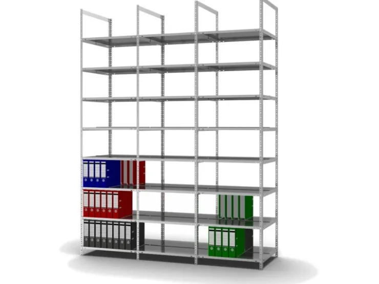 PROREGAL Aktenregal Schraubsystem Grundregal HxBxT 290 x 75 x 60 cm 8 Ebenen Fachlast 90 kg Ohne Deckboden Beidseitig Nutzbar* Büroregale