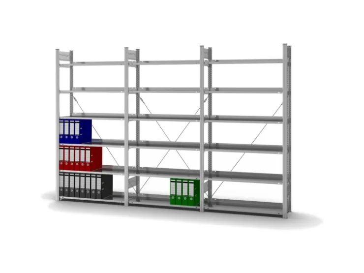 PROREGAL Aktenregal Stecksystem T-Profil Grundregal HxBxT 200 x 100 x 30 cm 6 Ebenen Fachlast 60 kg Einseitig Nutzbar* Büroregale