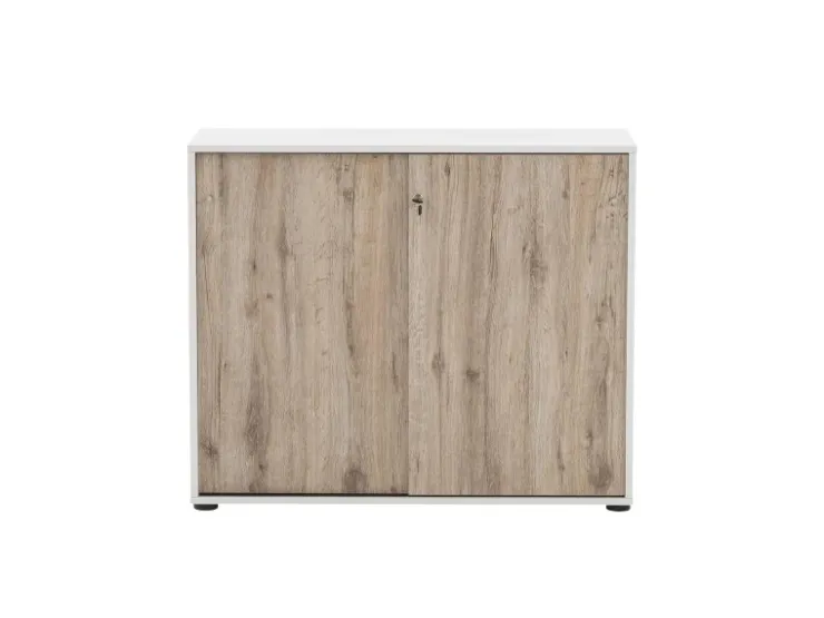 PROREGAL Aktenschrank Pigeon Large HxBxT 83,6 x 100 x 41 cm 2 Fächern & 2 Abschließbare Schiebetüren Weiß & Eiche