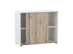 PROREGAL Aktenschrank Pigeon Large HxBxT 83,6 x 100 x 41 cm 2 Fächern & 2 Abschließbare Schiebetüren Weiß & Eiche