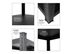 PROREGAL All Black Series Schwerlastregal Ragnar für Gesamtlast 500 kg HxBxT 150 x 45 x 45 cm Matt Schwarz Kellerregal Steckregal Garagenregal* Schwerlastregal