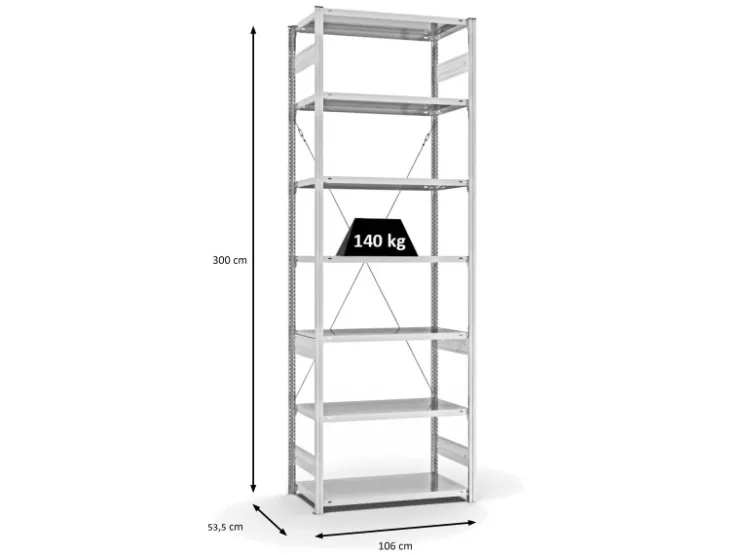 PROREGAL Antibakterielles Fachbodenregal Stecksystem T-Profil HxBxT 300 x 100 x 50 cm 7 Ebenen Traglast 140 kg Antibakterielle Beschichtung Weiß