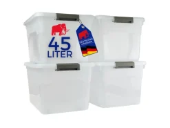 PROREGAL Aufbewahrungsbox Mit Deckel 45L 4er Set Groß Rollen Transparent Stapelbar Kunststoffbox Verschlussclips Stapelbox Aufbewahrungsbehälter