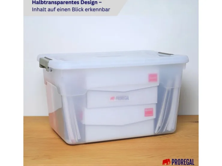 PROREGAL Aufbewahrungsbox Mit Deckel 45L 4er Set Groß Rollen Transparent Stapelbar Kunststoffbox Verschlussclips Stapelbox Aufbewahrungsbehälter