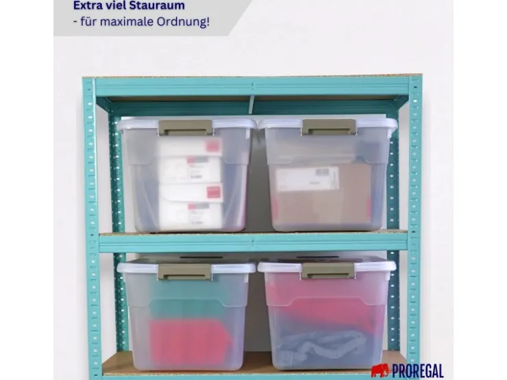 PROREGAL Aufbewahrungsbox Mit Deckel 45L 4er Set Groß Rollen Transparent Stapelbar Kunststoffbox Verschlussclips Stapelbox Aufbewahrungsbehälter