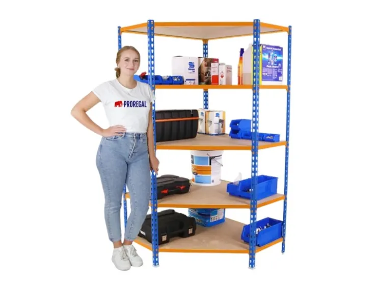 PROREGAL Eckregal Muli HxBxT 180 x 90 x 30 cm 5 Fachböden Fachlast 200 kg Blau-Orange