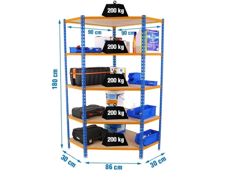 PROREGAL Eckregal Muli HxBxT 180 x 90 x 30 cm 5 Fachböden Fachlast 200 kg Blau-Orange