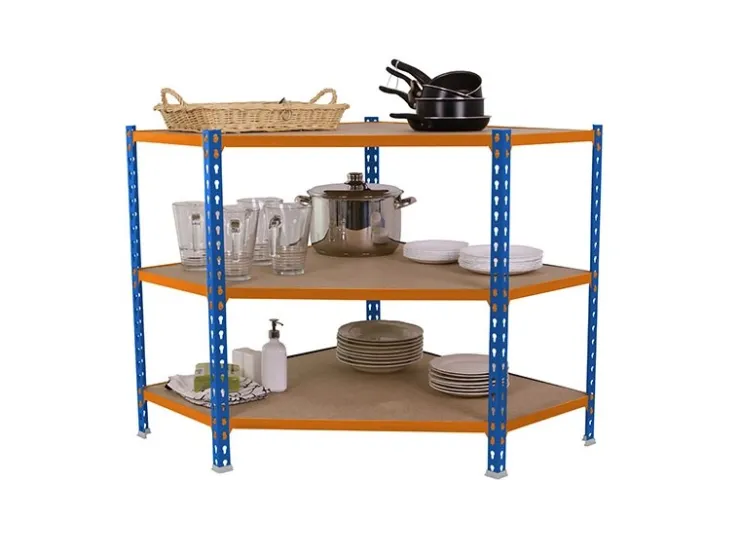PROREGAL Eckregal Small Muli HxBxT 90 x 90 x 30 cm 3 Fachböden Fachlast 200 kg Blau-Orange
