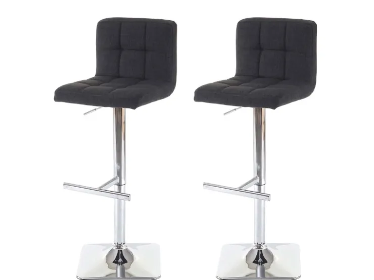 PROREGAL 2er-Set Barhocker Gepolstert Und Höhenverstellbar Mit Lehne Sitzhöhe 63-84cm Mit Lehne Drehbar Stoff/Textil Dunkelgrau Chromfuß Barstuhl* Hocker