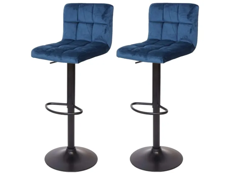PROREGAL 2er-Set Barhocker Gepolstert Mit Lehne Sitzhöhe 63-87cm Höhenverstellbar Samt Petrol-Blau Fuß Schwarz Tresenhocker Barstuhl* Hocker