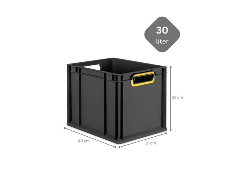 PROREGAL Eurobox Nextgen Color HxBxT 32x30x40cm 30 Liter Griffe Gelb Offen Schwarz Eurobehälter Transportbox Transportbehälter* Aufbewahrung