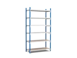 PROREGAL Fachbodenregal Maximus HxBxT 220 x 100 x 80 cm 6 Ebenen Spanplatten-Fachboden Fachlast 198 kg Lichtblau-Lichtgrau* Kunststoffregale