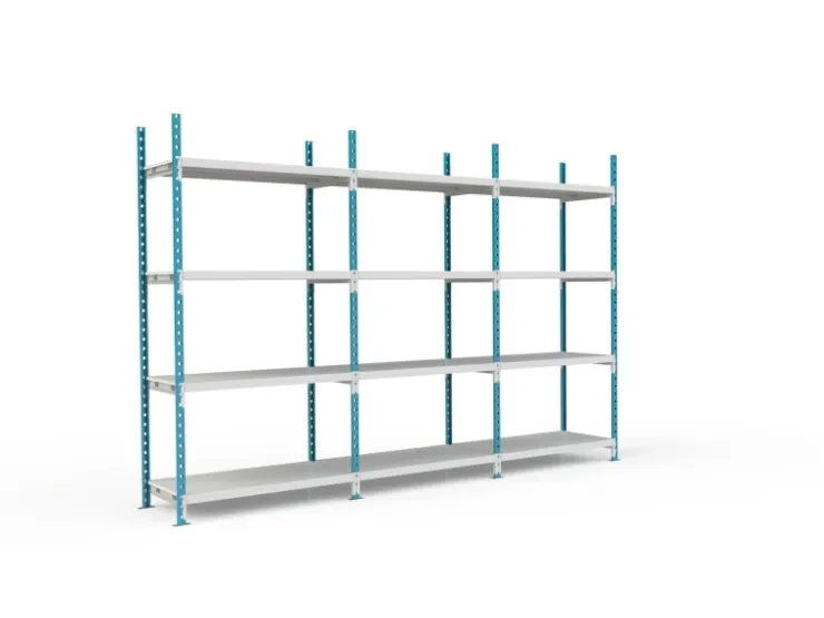 PROREGAL Fachbodenregal Maximus HxBxT200 x 125 x 34 cm 4 Ebenen PVC-Fachboden Fachlast 114 kg Lichtblau-Lichtgrau